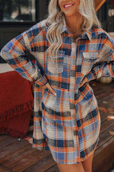 Plaid Shirt Dress with Contrast Pattern InsStreet